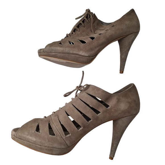 Zara Sz EU41/US10 Lace-up Cut-Out Caged Platform Sandals Heels - Picture 8 of 15